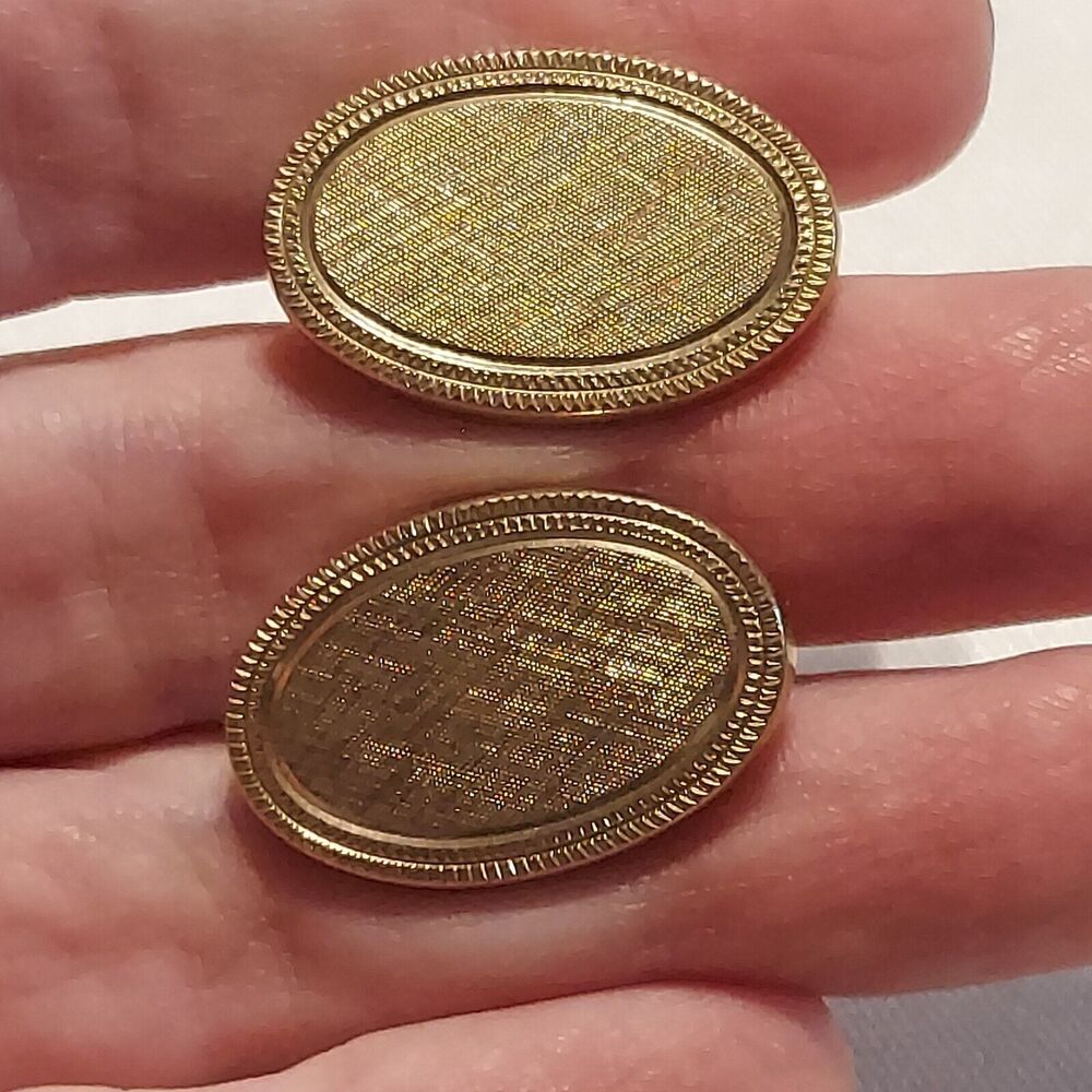Vintage Avon Gold Tone Oval Brushed Texture Cufflinks 1970's